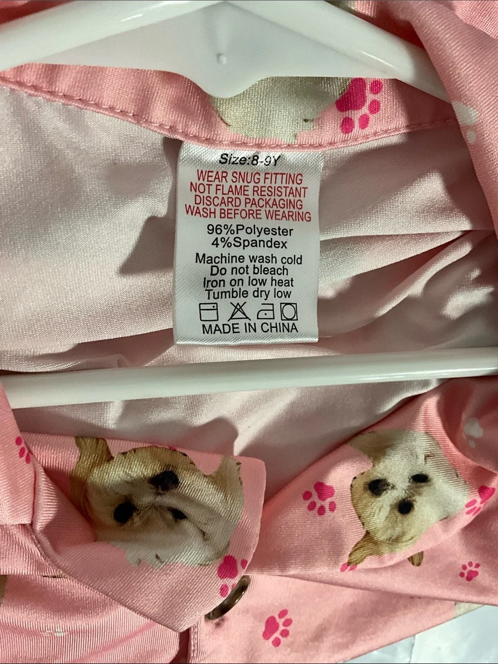 Girls Pink Puppy Print Satin Pajama Set Size 8–9 Years Long Sleeve Matching PJs